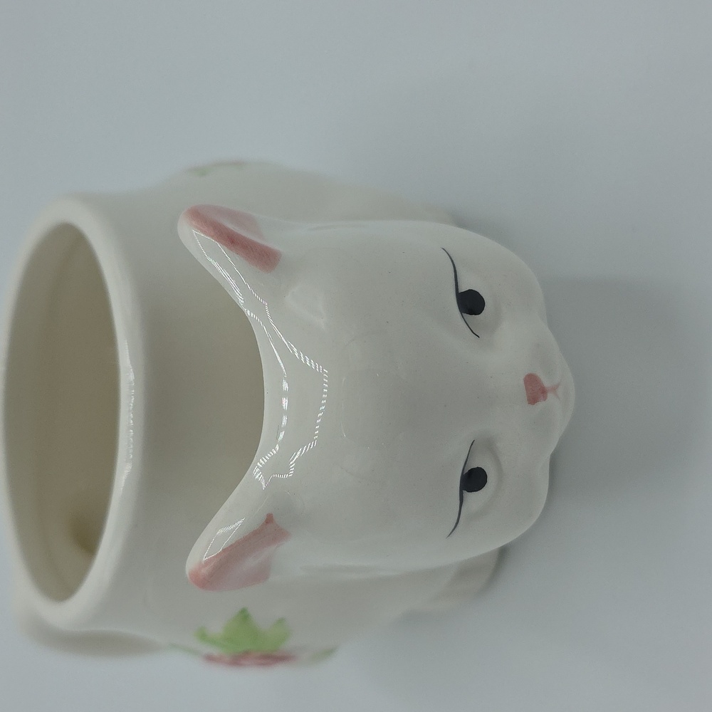 Vintage Floral Cat Ceramic Tea Mug 12oz White and Pink Holds Your Tea Bag - Picture 3 of 8